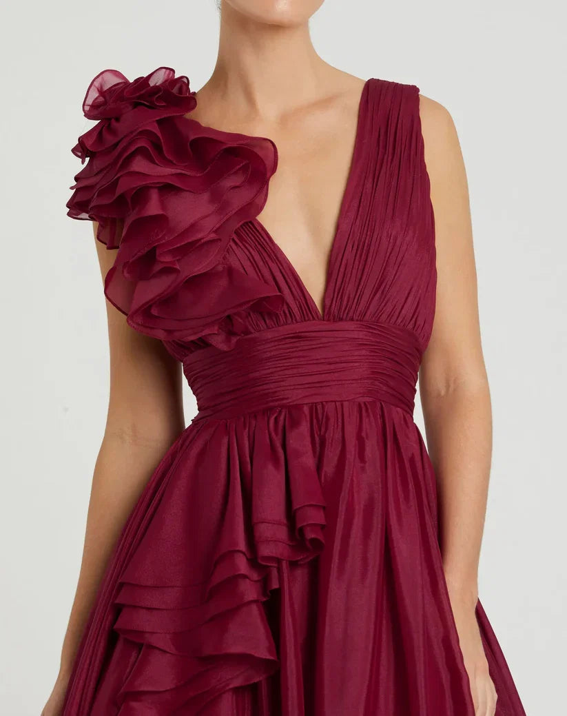 A-Line V Neck Sleeveless Backless Floor-Length Prom Dress