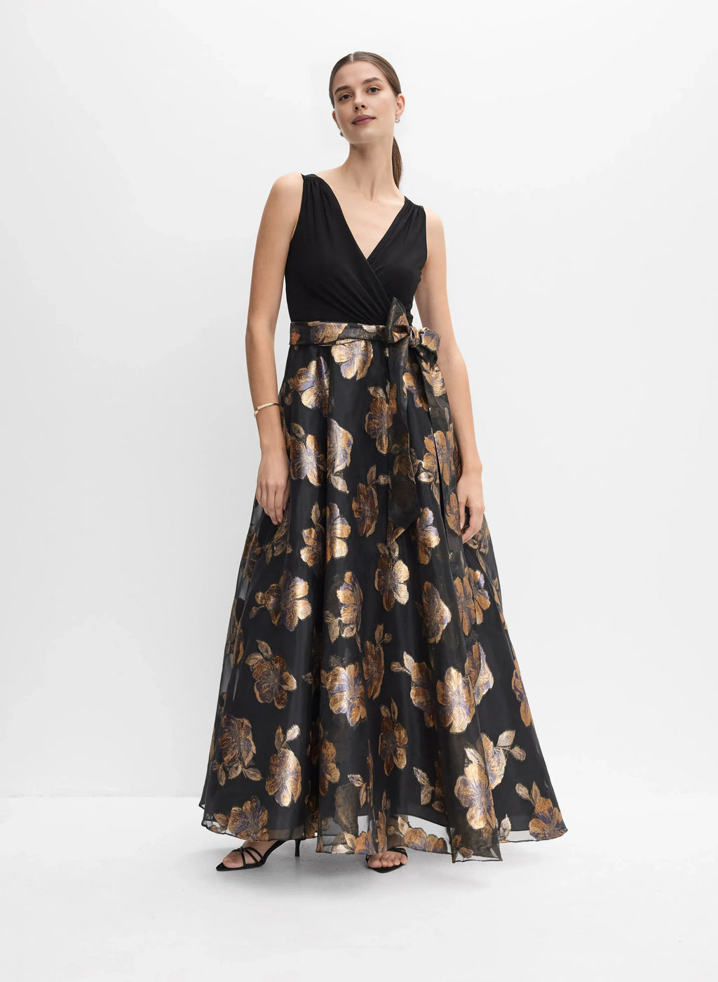 A-Line V Neck Sleeveless V Back Floor-Length Prom Dress