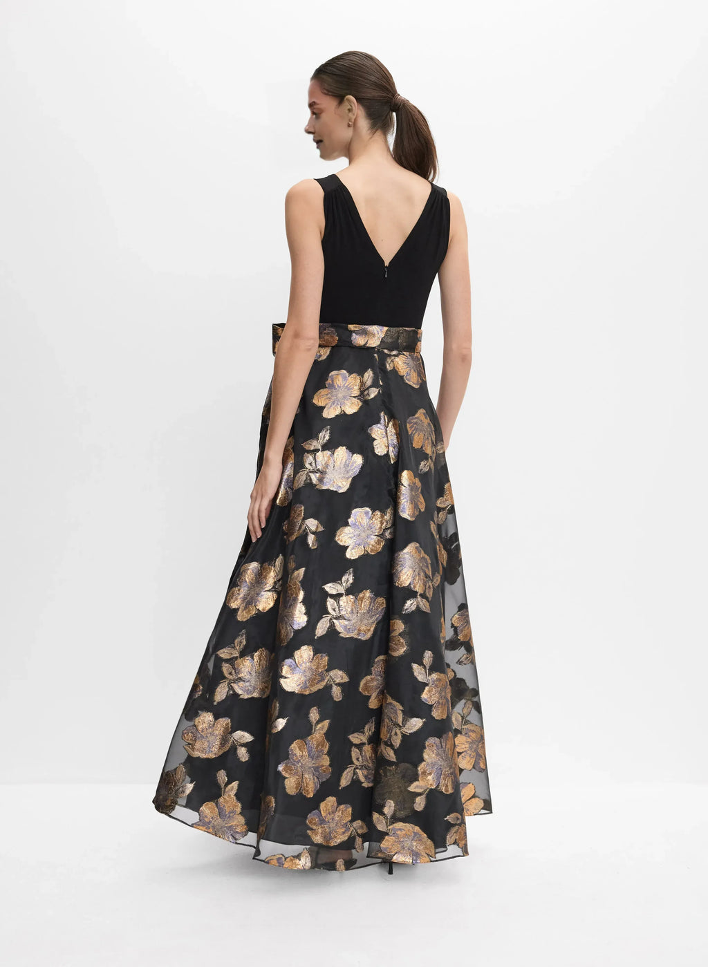 A-Line V Neck Sleeveless V Back Floor-Length Prom Dress