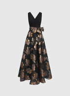 A-Line V Neck Sleeveless V Back Floor-Length Prom Dress