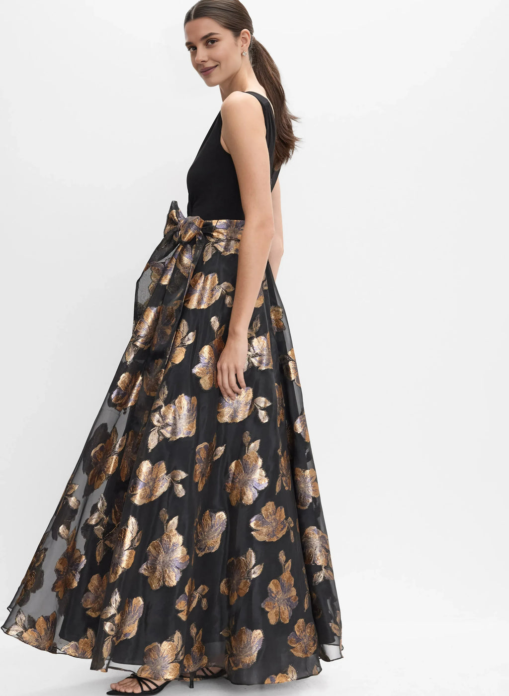 A-Line V Neck Sleeveless V Back Floor-Length Prom Dress