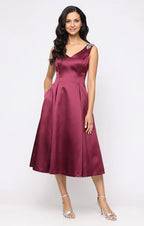 A-Line V Neck Sleevless Backless Tea-Length Mother of the Bride Dress