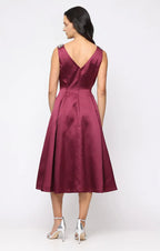 A-Line V Neck Sleevless Backless Tea-Length Mother of the Bride Dress