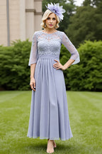 A Line Scoop-Neck Long Sleeve V Back Ankle-Length Mother of the Bride Dress