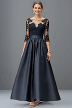A Line Scoop Neck Long Sleeve Sheer Back Floor-Length Mother of the Bride Dress