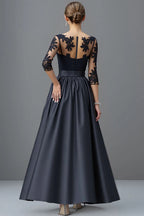 A Line Scoop Neck Long Sleeve Sheer Back Floor-Length Mother of the Bride Dress