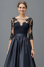 A Line Scoop Neck Long Sleeve Sheer Back Floor-Length Mother of the Bride Dress