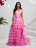 A Line Strapless Sleeveless Open Back Sweep/Brush Train Prom Dress
