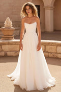 A Line Strapless Sleeveless Pleated Sweep Train Wedding Dress