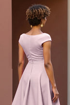 A Line V-Neck Cap Sleeve Zipper Up Tea-Length Mother of the Bride Dress