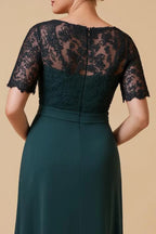 A Line V-Neck Sleeve Zipper Up Ankle-Length Mother of the Bride Dress
