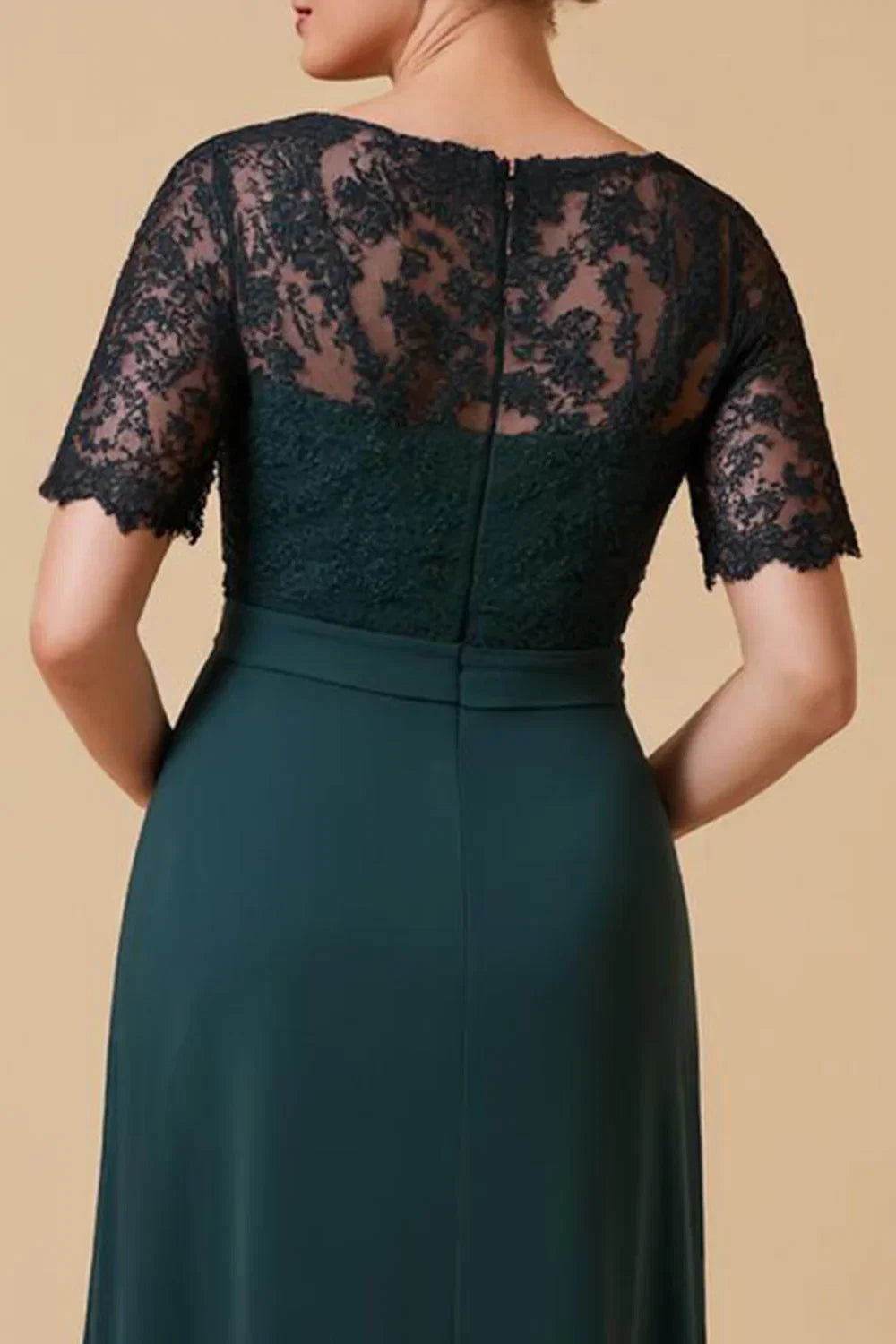 A Line V-Neck Sleeve Zipper Up Ankle-Length Mother of the Bride Dress