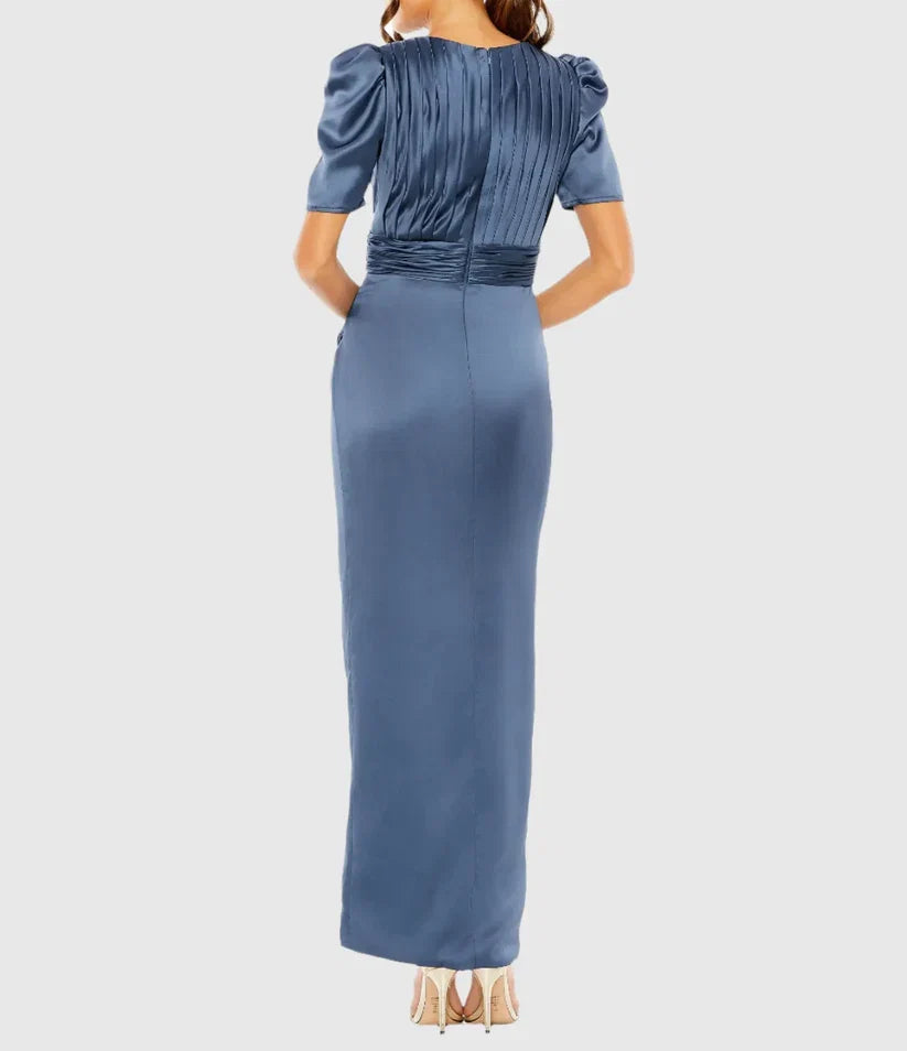 Bodice High Neck Puff Sleeve Zipper Up Ankle-Length Prom Dress