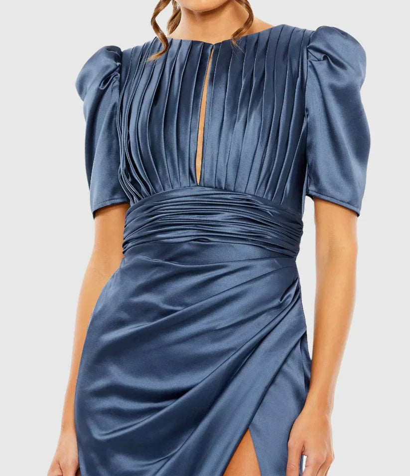 Bodice High Neck Puff Sleeve Zipper Up Ankle-Length Prom Dress