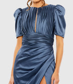 Bodice High Neck Puff Sleeve Zipper Up Ankle-Length Prom Dress