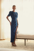 Bodice High Neck Puff Sleeve Zipper Up Ankle-Length Prom Dress