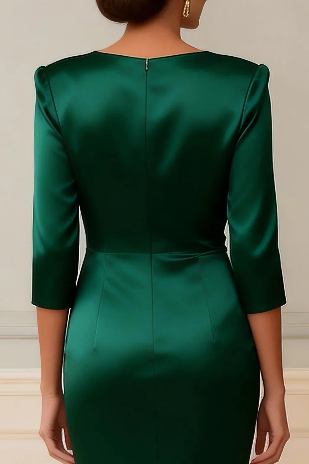 Bodycon V Neck Long Sleeve Ruched Tea-Length Mother of the Bride Dress