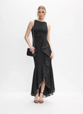 Fitted Boat-Neck Sleeveless Keyhole Back Floor-Length Prom Dress