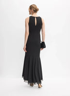 Fitted Boat-Neck Sleeveless Keyhole Back Floor-Length Prom Dress