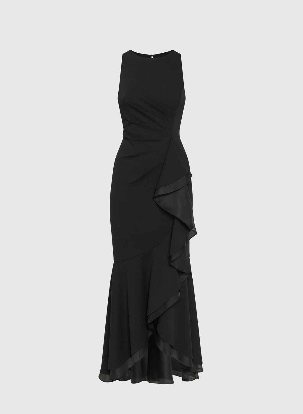Fitted Boat-Neck Sleeveless Keyhole Back Floor-Length Prom Dress