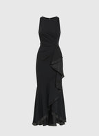 Fitted Boat-Neck Sleeveless Keyhole Back Floor-Length Prom Dress