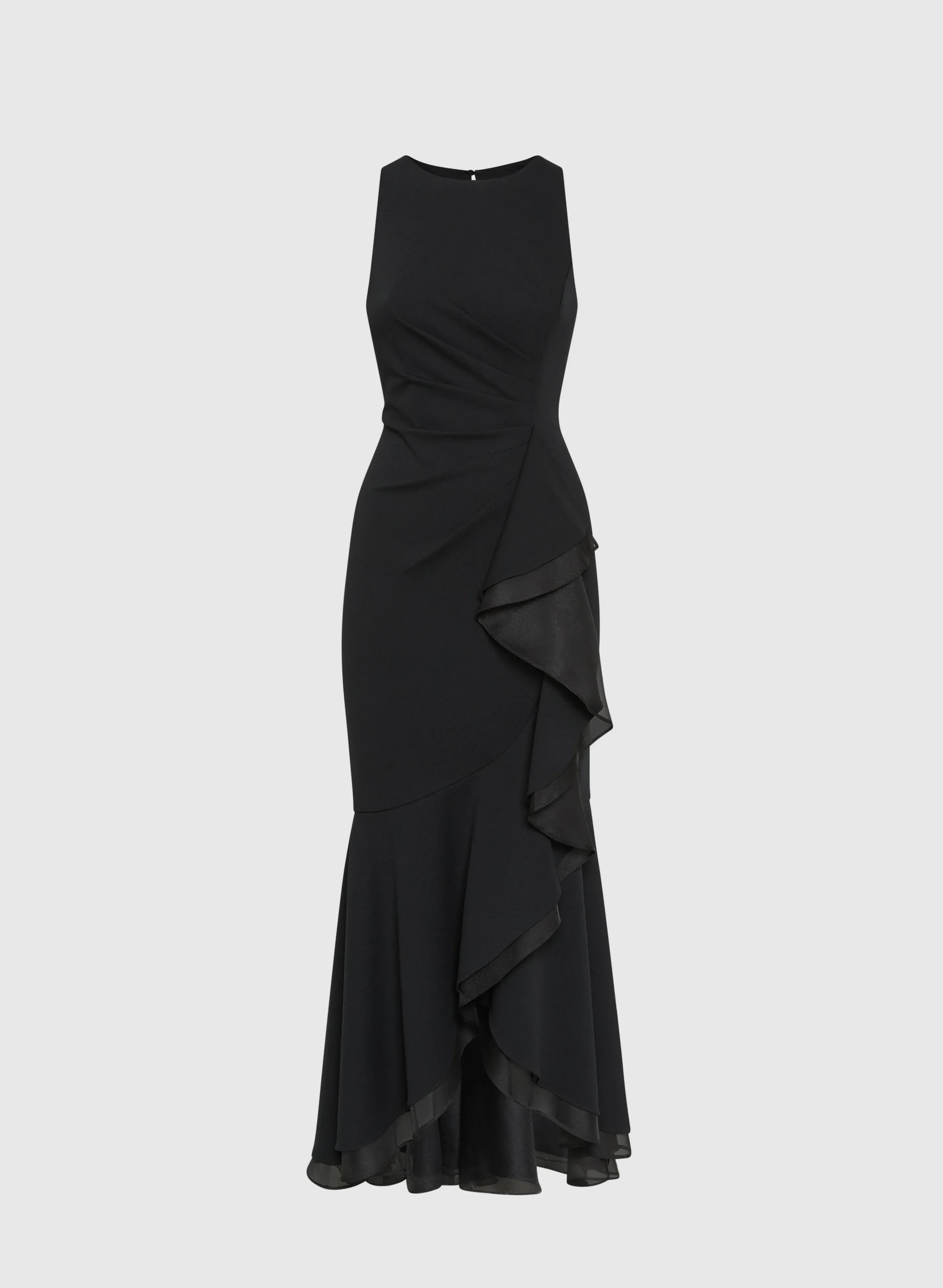Fitted Boat-Neck Sleeveless Keyhole Back Floor-Length Prom Dress