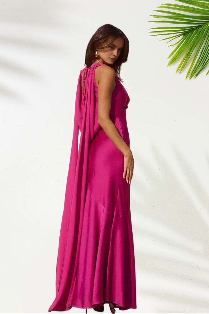 Fitted Cowl Neck Sleeveless Backless Floor-Length Prom Dress