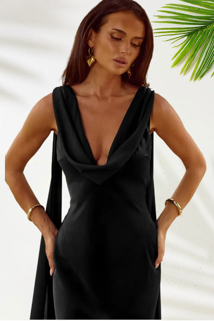 Fitted Cowl Neck Sleeveless Backless Floor-Length Prom Dress