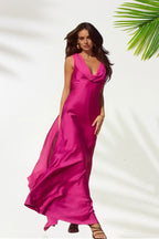 Fitted Cowl Neck Sleeveless Backless Floor-Length Prom Dress