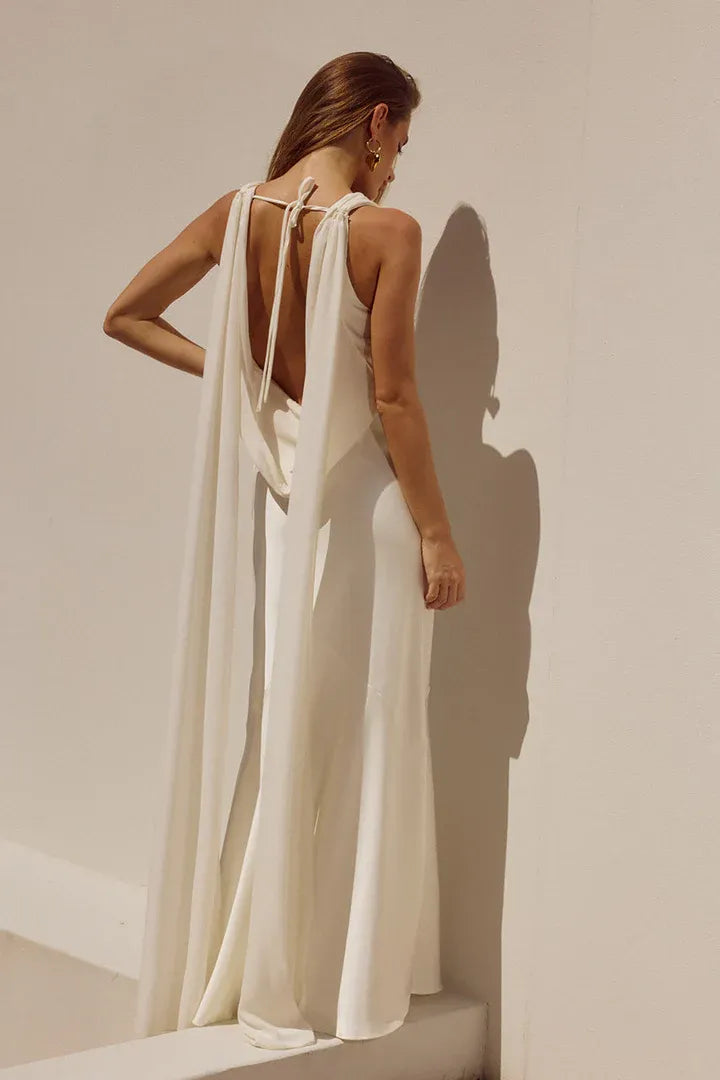 Fitted Cowl Neck Sleeveless Backless Floor-Length Prom Dress