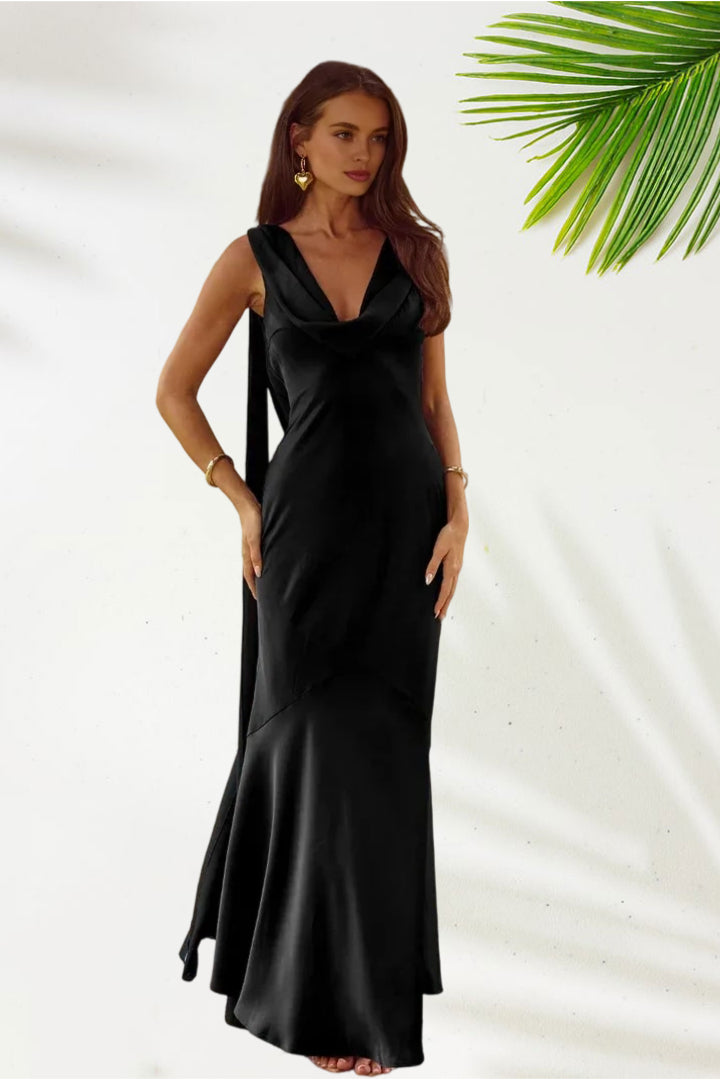 Fitted Cowl Neck Sleeveless Backless Floor-Length Prom Dress
