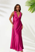Fitted Cowl Neck Sleeveless Backless Floor-Length Prom Dress