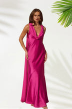Fitted Cowl Neck Sleeveless Backless Floor-Length Prom Dress