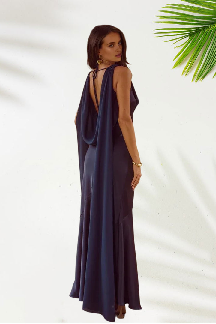 Fitted Cowl Neck Sleeveless Backless Floor-Length Prom Dress