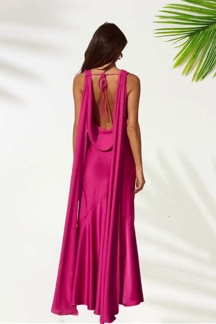 Fitted Cowl Neck Sleeveless Backless Floor-Length Prom Dress