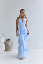 Fitted Halter Neck Sleeveless Backless Floor-Length Cocktail Dress