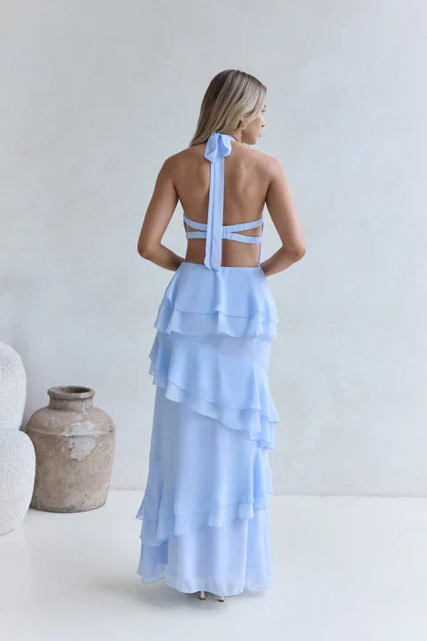 Fitted Halter Neck Sleeveless Backless Floor-Length Cocktail Dress