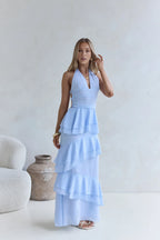 Fitted Halter Neck Sleeveless Backless Floor-Length Cocktail Dress