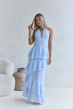 Fitted Halter Neck Sleeveless Backless Floor-Length Cocktail Dress