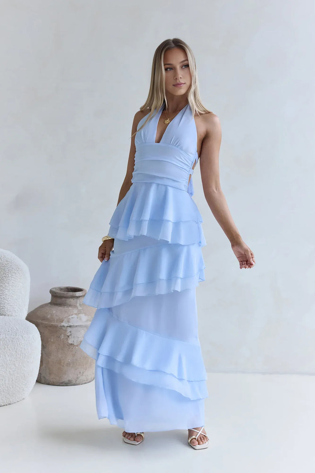 Fitted Halter Neck Sleeveless Backless Floor-Length Cocktail Dress