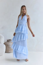 Fitted Halter Neck Sleeveless Backless Floor-Length Cocktail Dress