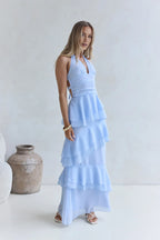 Fitted Halter Neck Sleeveless Backless Floor-Length Cocktail Dress