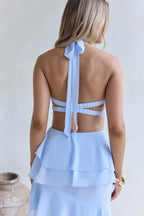 Fitted Halter Neck Sleeveless Backless Floor-Length Cocktail Dress