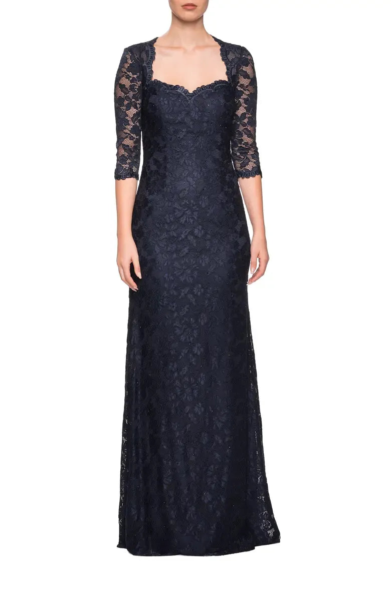 Fitted Sweetheart Neck Long Sleeve Zipper Up Floor-Length Mother of the Bride Dress
