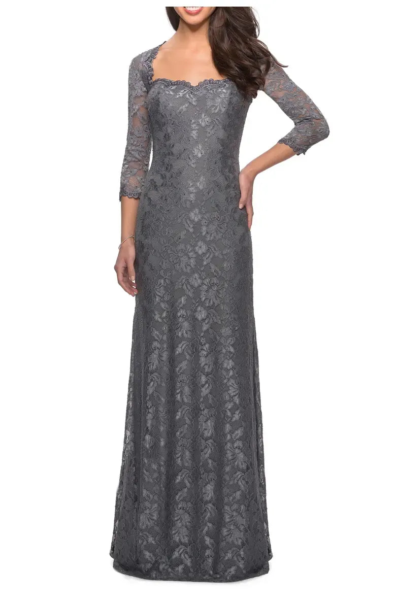 Fitted Sweetheart Neck Long Sleeve Zipper Up Floor-Length Mother of the Bride Dress