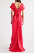 Fitted V Neck Flutter Sleeve Backless Floor-Length Prom Dress