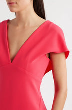 Fitted V Neck Flutter Sleeve Backless Floor-Length Prom Dress