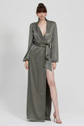 Fitted V Neck Long Sleeve Floor-Length Prom Dress