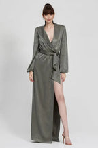 Fitted V Neck Long Sleeve Floor-Length Prom Dress