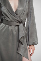 Fitted V Neck Long Sleeve Floor-Length Prom Dress